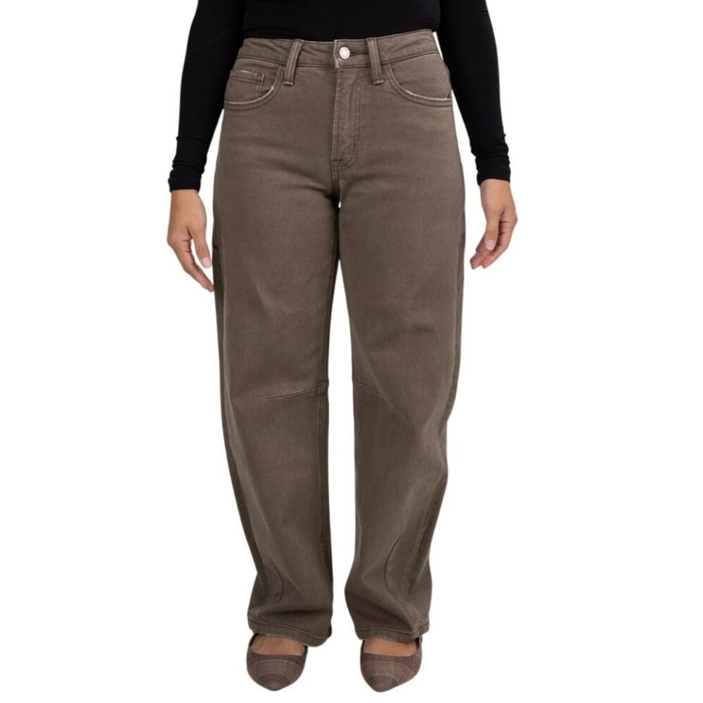 Vervet High-Rise Slim Barrel Jeans in Mocha Brown Size 28